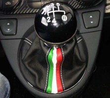 Cuffia leva cambio Fiat nuova 500 vera pelle nera + tricolore