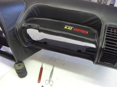 New dashboard and steering wheel cover for Lancia Thema Ferrari with custom stitching and embroidery